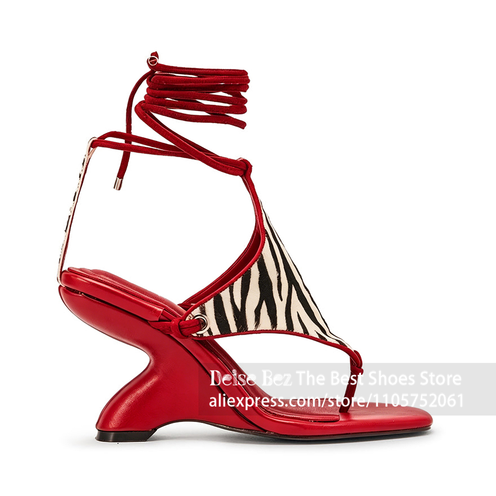 Sandal Strappy Heeled - Sandálias Femininas com Estampa de Zebra,